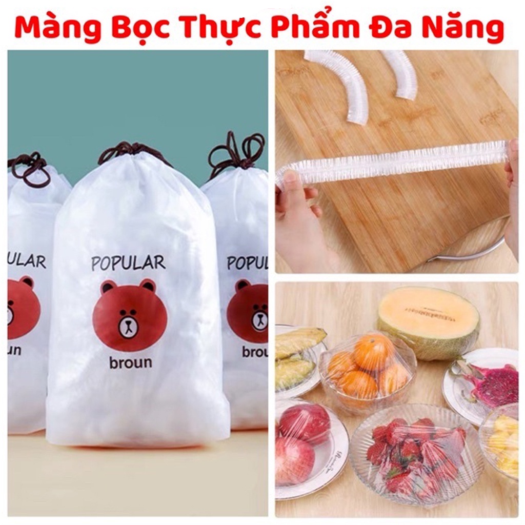 Màng bọc thực phẩm co giãn siêu dai có chun hình túi gấu -túi bọc thực phẩm nilong set 100 chiếc có chun co giãn, tái sử