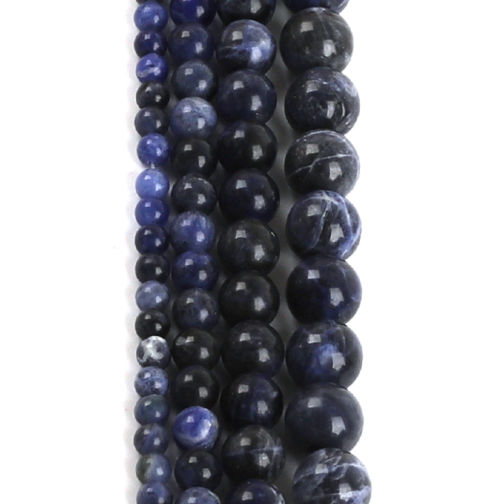 Hạt đá agate tròn tự nhiên 4-10mm có vân màu xanh dương làm trang sức thủ công