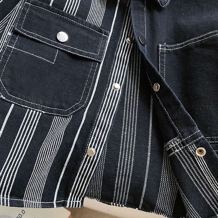 Áo Sơ Mi Denim Tay Dài Họa Tiết Kẻ Sọc Màu Sắc Thời Trang Xuân Thu Phong Cách Hàn Quốc Cho Bé Trai