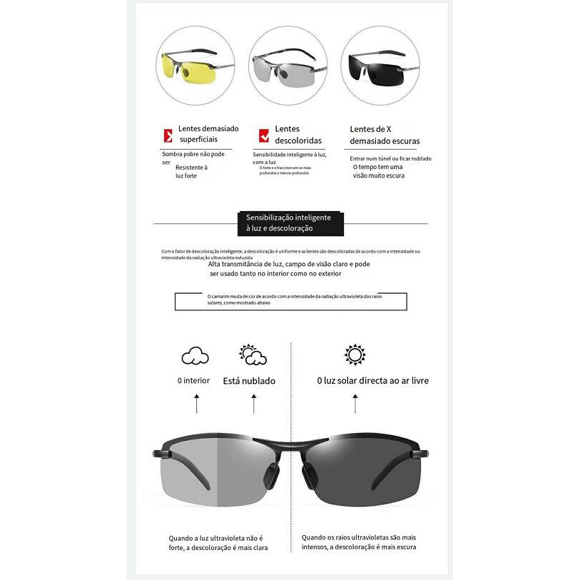 Kính Mát Phân Cực Lái Xe Câu Cá Có Thể Thay Đổi Màu Sắc Chất Lượng Cao Cho Nam