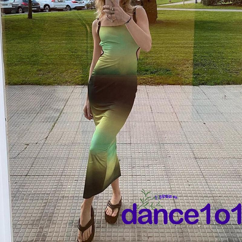 ✨LW✪Women Tie-up Bandage Open Back Gradient Contrast Color One Piece Dresses