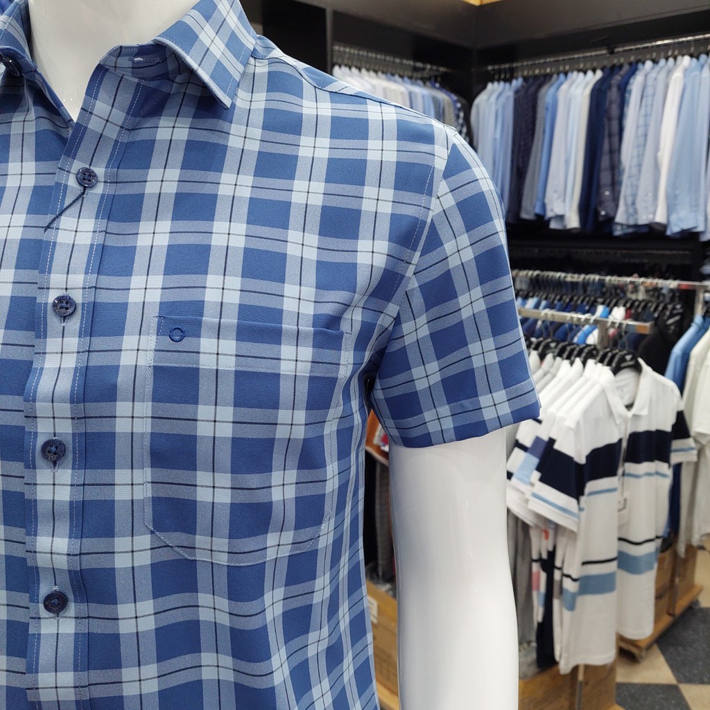 Áo Sơ Mi Nam Ngắn Tay Owen BA22720NT Somi Cộc Tay Công Sở Cao Cấp Xanh Đậm Kẻ Caro To  Chất Cafe Dáng Body Fit Tà Bằng | BigBuy360 - bigbuy360.vn