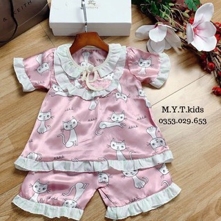 Bộ pizama lụa viền bèo cho bé gái MS468