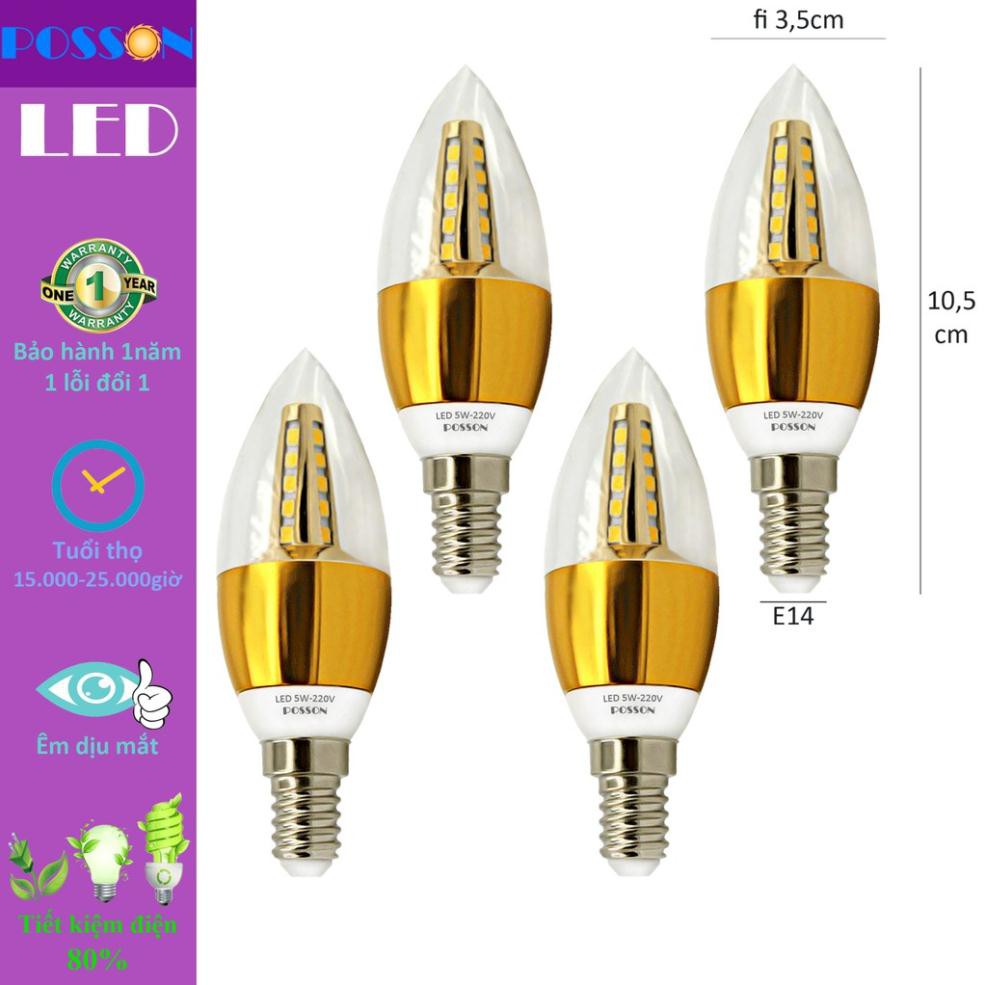 Giá Tốt -  4 Bóng đèn Led nến 5w quả nhót đuôi E14 sáng trắng-vàng nắng Posson LCP-5E14-14G