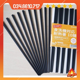 Bộ 10 đôi đũa nhựa chịu nhiệt hàng Nhật, Đũa kháng khuẩn Shikisai