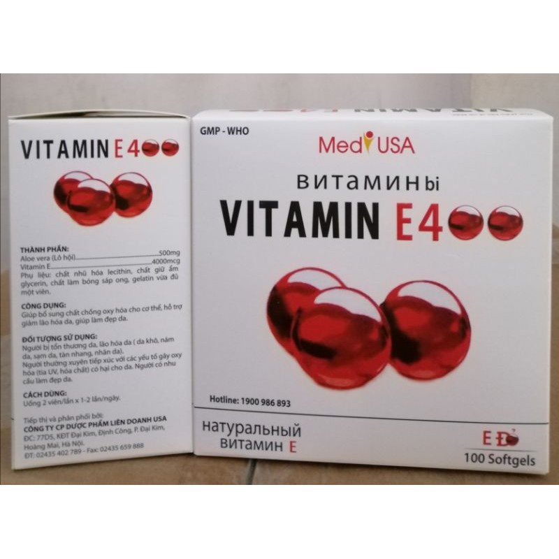 Viên uống vitamin E 400 đẹp da, sáng da, hạn chế lão hoá da hộp 100 viên