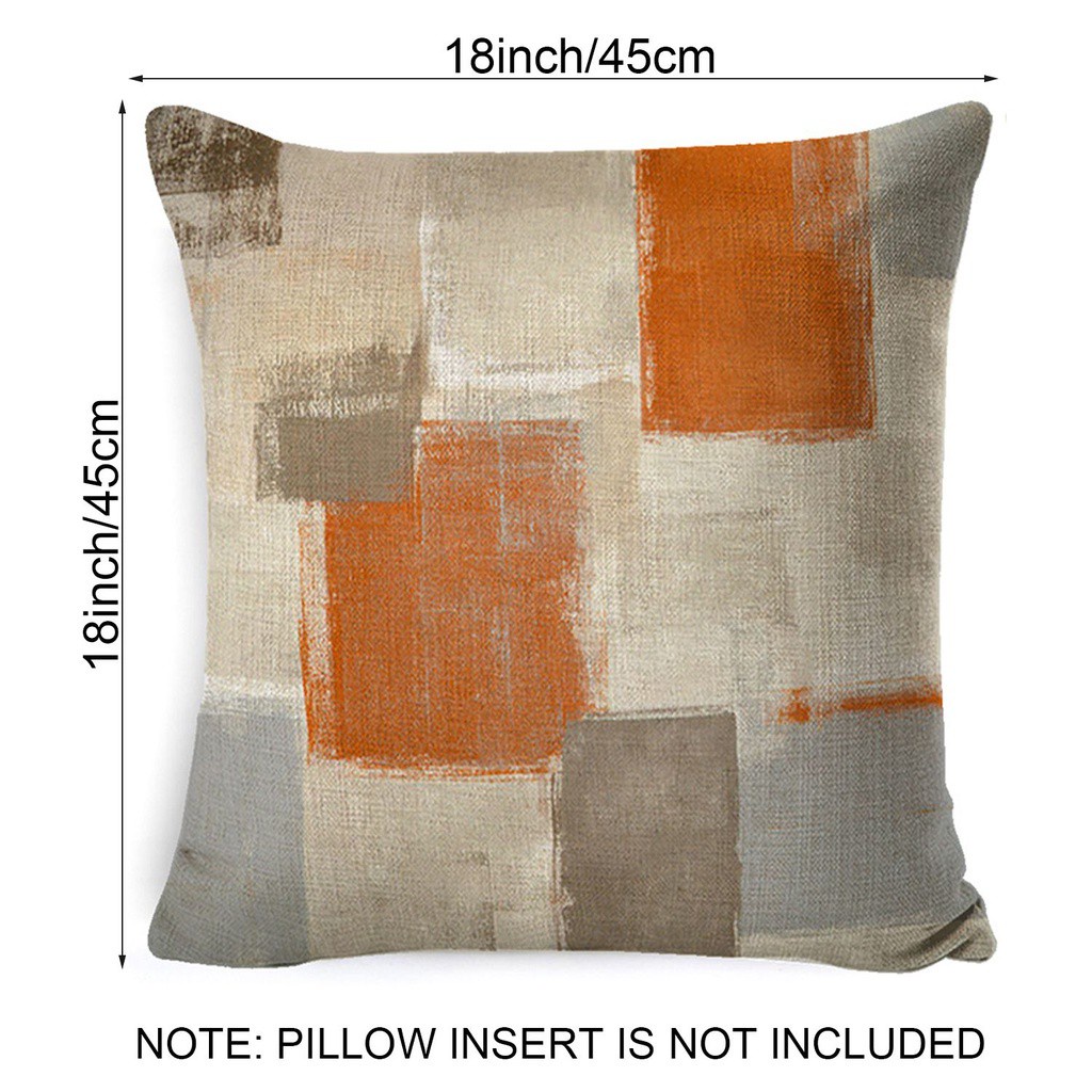 ❤LANSEL❤ 18x18inch Fashion Throw Pillow Cases Linen Abstract Paint Art Pillow Covers Farmhouse Style Home Decor Orange Gray Brown Modern Sofa Cushion