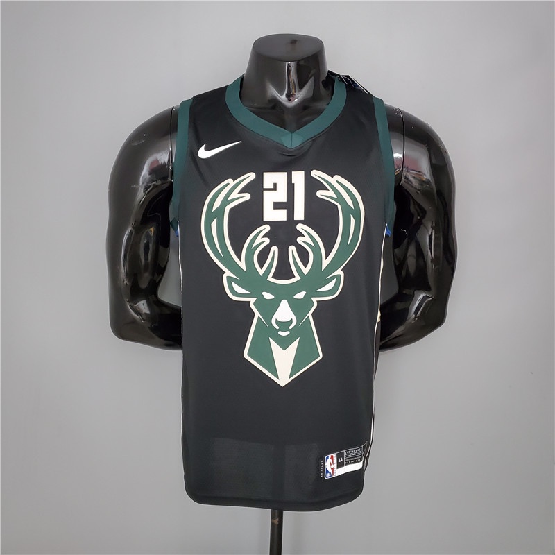 Áo Bóng Rổ Nba Milwaukee Bucks Trẻ Trung Năng Động #21 Áo Bóng Rổ Lụa Đen In Hình