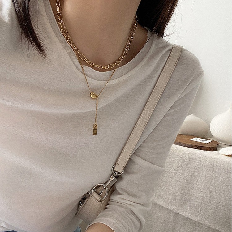Vòng cổ Hai Lớp Bằng Kim Loại Phong Cách Hàn Quốc Cổ Điển Cho Nữ