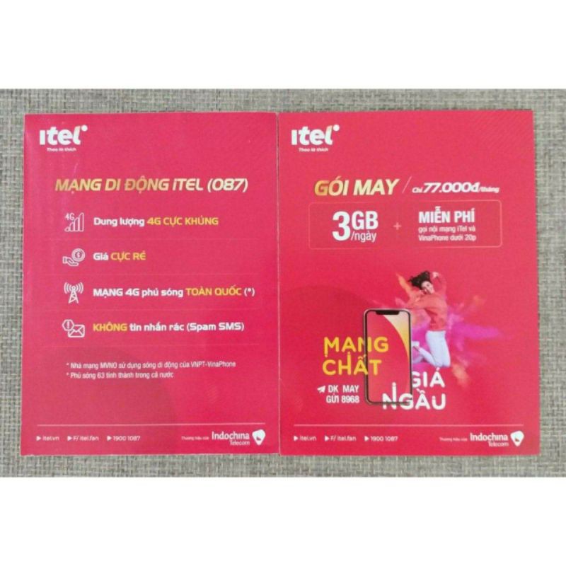 [ RẺ VÔ ĐỊCH ] Sim 4G Itelecom mạng Vinaphone, 90GB/tháng + gọi Vina miễn phí