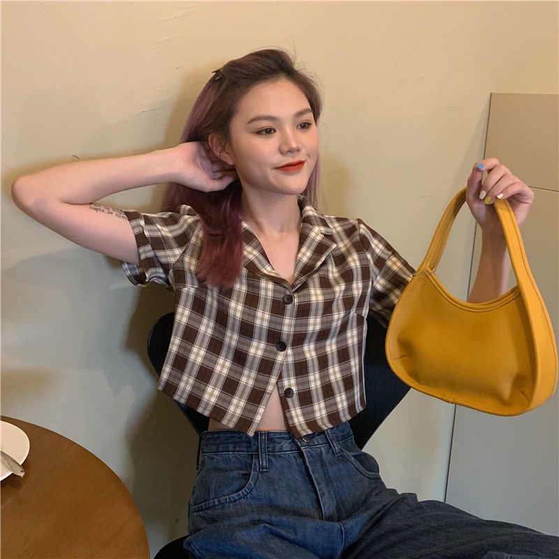 Áo Sơ Mi Croptop Tay Ngắn Phong Cách retro Mới
