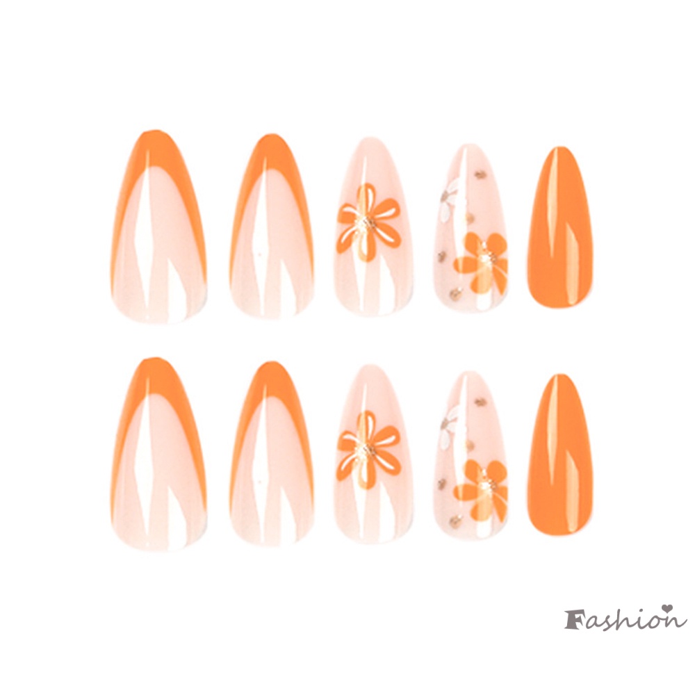 Set 24 Móng Tay Giả Màu Trắng Cam Thời Trang Dành Cho Nữ