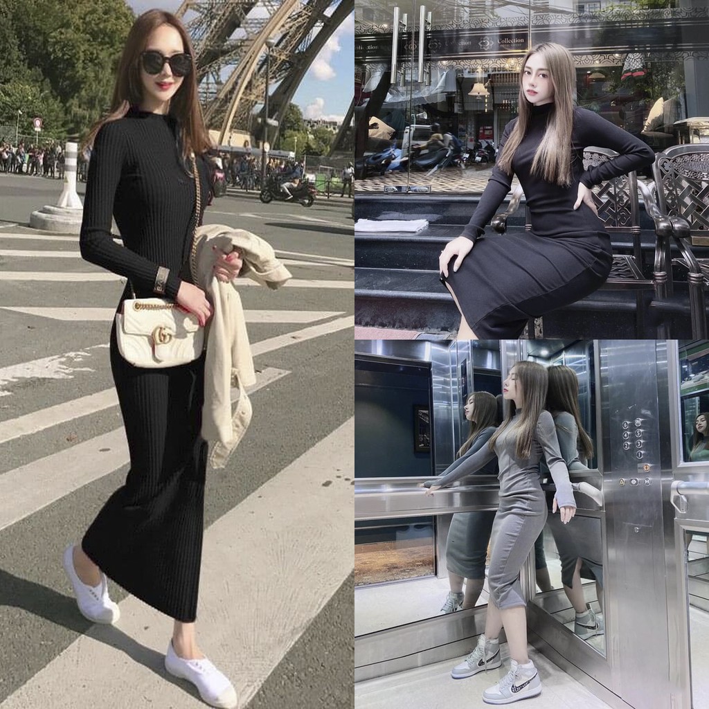 Váy Body Len Tăm Dáng Dài Thời Trang Nữ