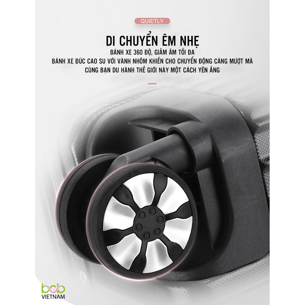 VALI KÉO CAO CẤP / PC + ABS / Size 20 - 24 -28 Inch Màu Hồng Trắng + Tặng miếng dán sticker trong mỗi vali  L002