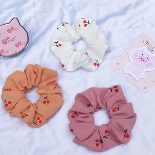 Dây buộc tóc scrunchies họa tiết quả cherry