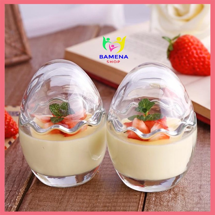 Hũ thủy tinh hình trứng làm sữa chua, bánh flan và caramen cho bé AD05