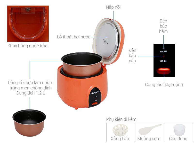 Nồi cơm điện Kangaroo 1.2 lít KG826S MỚI 100%