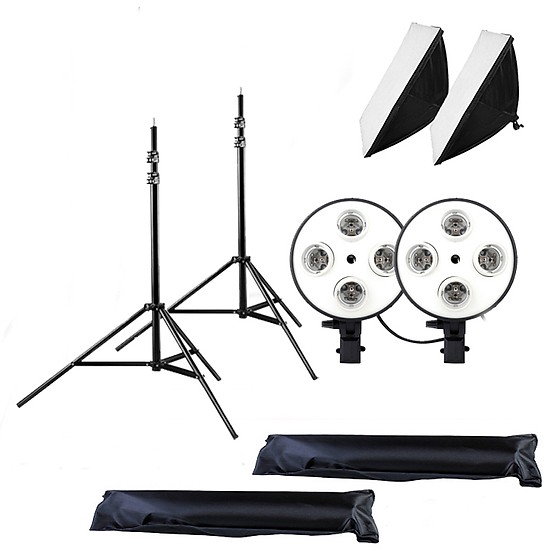 02 Softbox quay phim đuôi Sứ 4 chuôi 50x70cm - 02 Chân đèn 2m (không bao gồm đèn)