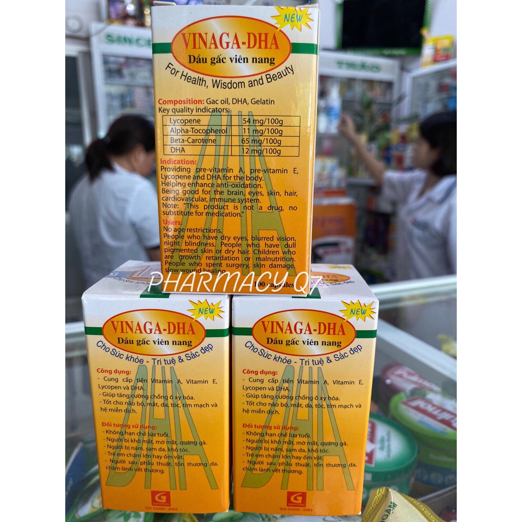 Viên uống dầu gấc Vinaga - DHA 100 viên - bổ mắt, đẹp da / VIEN GAC DAU GAC