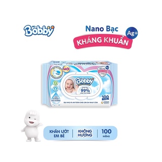 Khăn giấy ướt Bobby Nano Bạc Kháng Khuẩn 100 tờ - Có mùi, không mùi