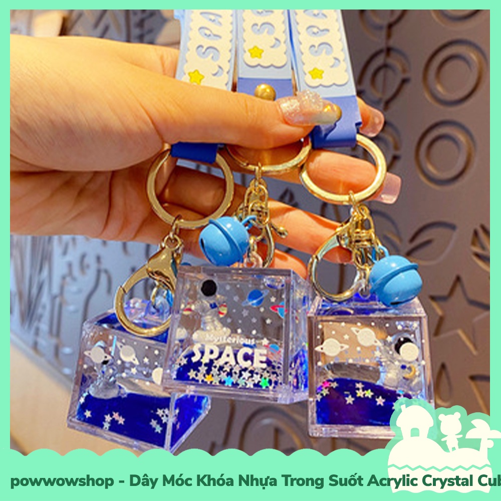 [Sẵn VN - Hỏa Tốc] Dây Móc Khóa Nhựa Acrylic Liquid Trong Suốt Mẫu Không Gian Cube Astronaunt Phi Hành Gia