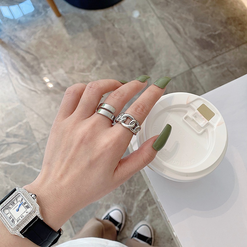 Nhẫn kiểu dáng dây xích dày dặn phong cách retro Âu Mỹ thời trang sáng tạo