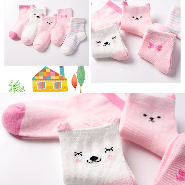 Set 5 Đôi Vớ Cotton Họa Tiết Dễ Thương Cho Bé