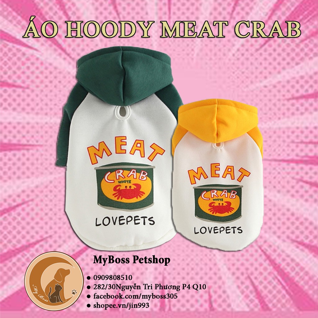 Áo hoody meat crab cho chó mèo - thời trang chó mèo