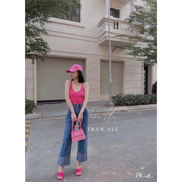 Quần jean suông gập gấu hàng L1