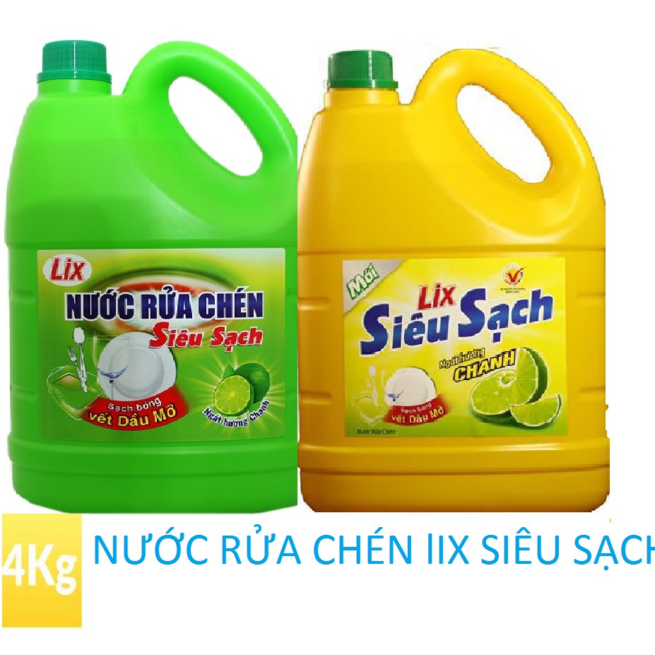 Nước rửa chén Lix Siêu sạch hương Chanh can 4kg