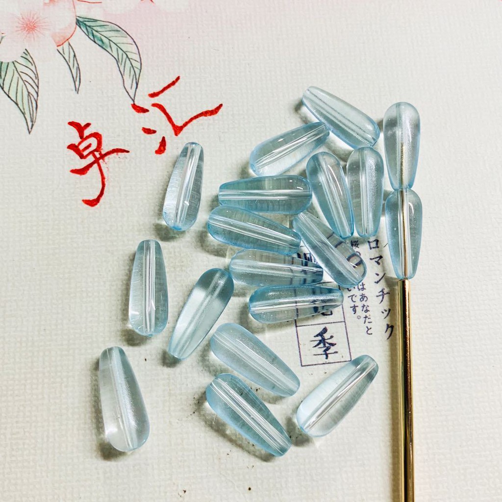 Hạt thủy tinh xỏ hình giọt nước lớn 8*20mm nguyên liệu làm trâm làm trang sức cổ trang cosplay cổ phục