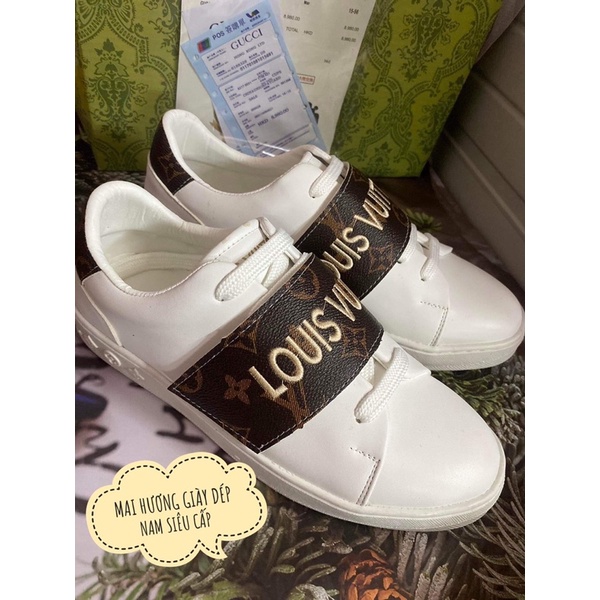 Giày lười louis vuitton trắng siêu cấp , giày thể thao nam slipon lv kèm hộp