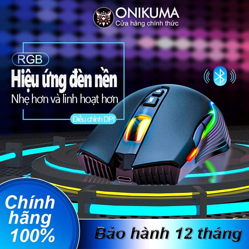 Chuột chơi game Bluetooth có sạc không dây ONIKUMA CW905 Màu đen với hiệu ứng ánh sáng RGB, có thể điều chỉnh DPI 5 tốc