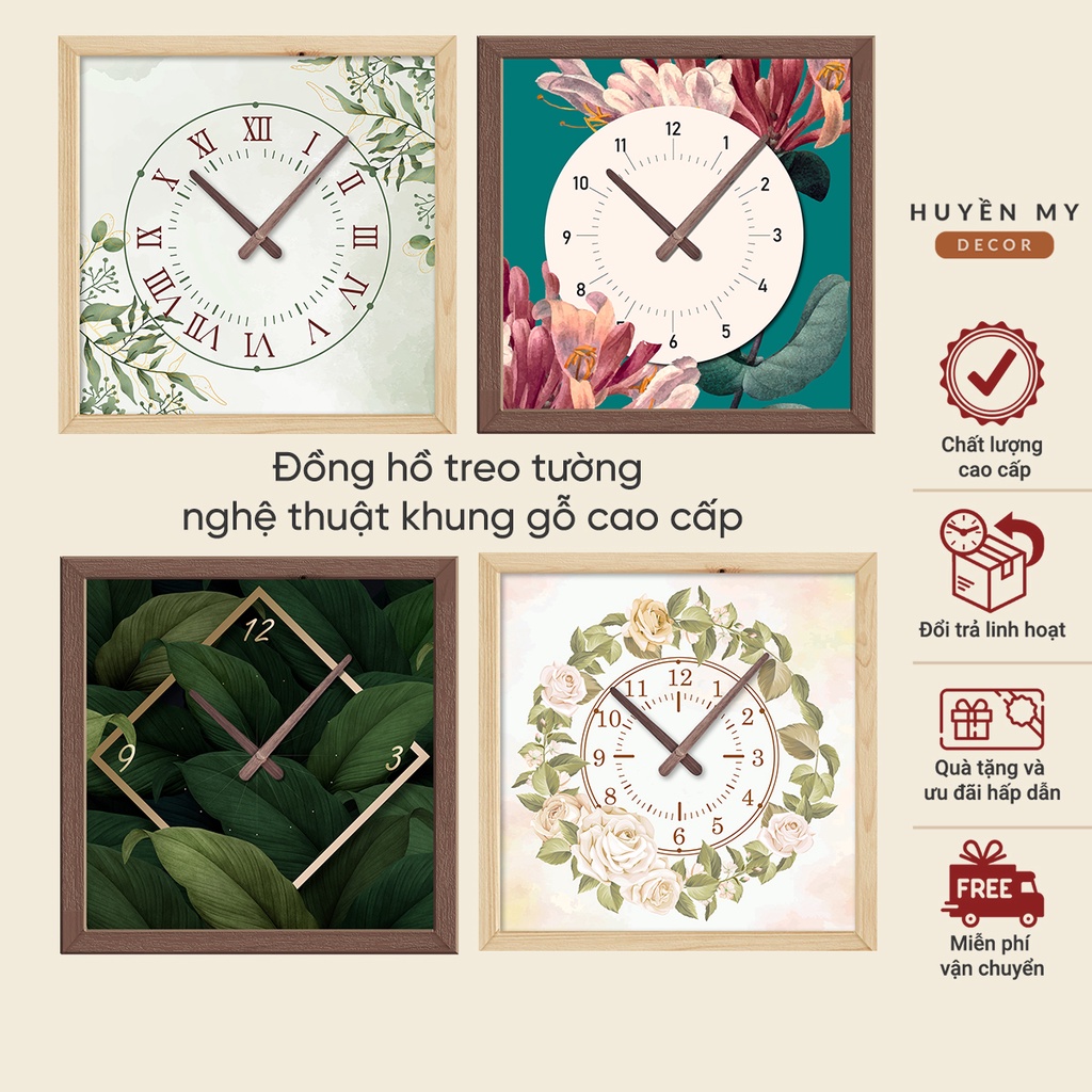 Tranh đồng hồ treo tường khung gỗ nhập khẩu trang trí nhà cửa
