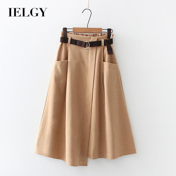 Chân váy IELGY cạp cao màu trơn có túi thời trang dành cho nữ
