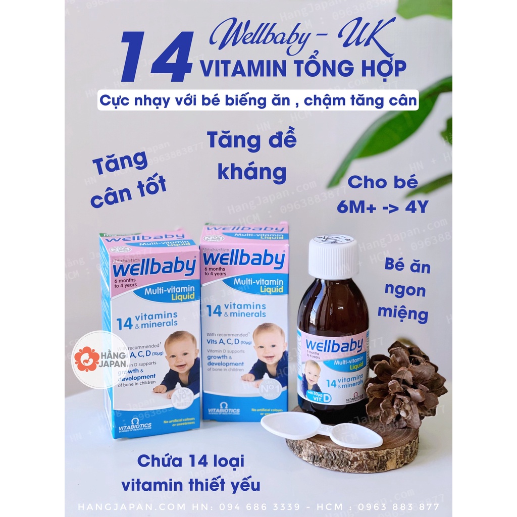 Vitamin tổng hợp cho bé Wellbaby Multi 14 Vitamin từ 6 tháng tuổi trở lên Hàng ANH