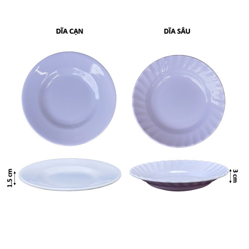 Dĩa tròn cạn 11'' 28cm nhựa melamine cao cấp màu trắng, vàng, xanh, đủ bông hạn chế nứt vỡ, bền bỉ tại gia dụng Du Thủy