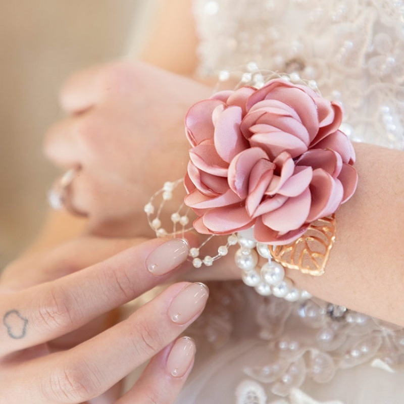 Vòng Hoa Đeo Cổ Tay Đính Hạt Ngọc Trai Giả Thanh Lịch Cho Phù Dâu/Phù Dâu