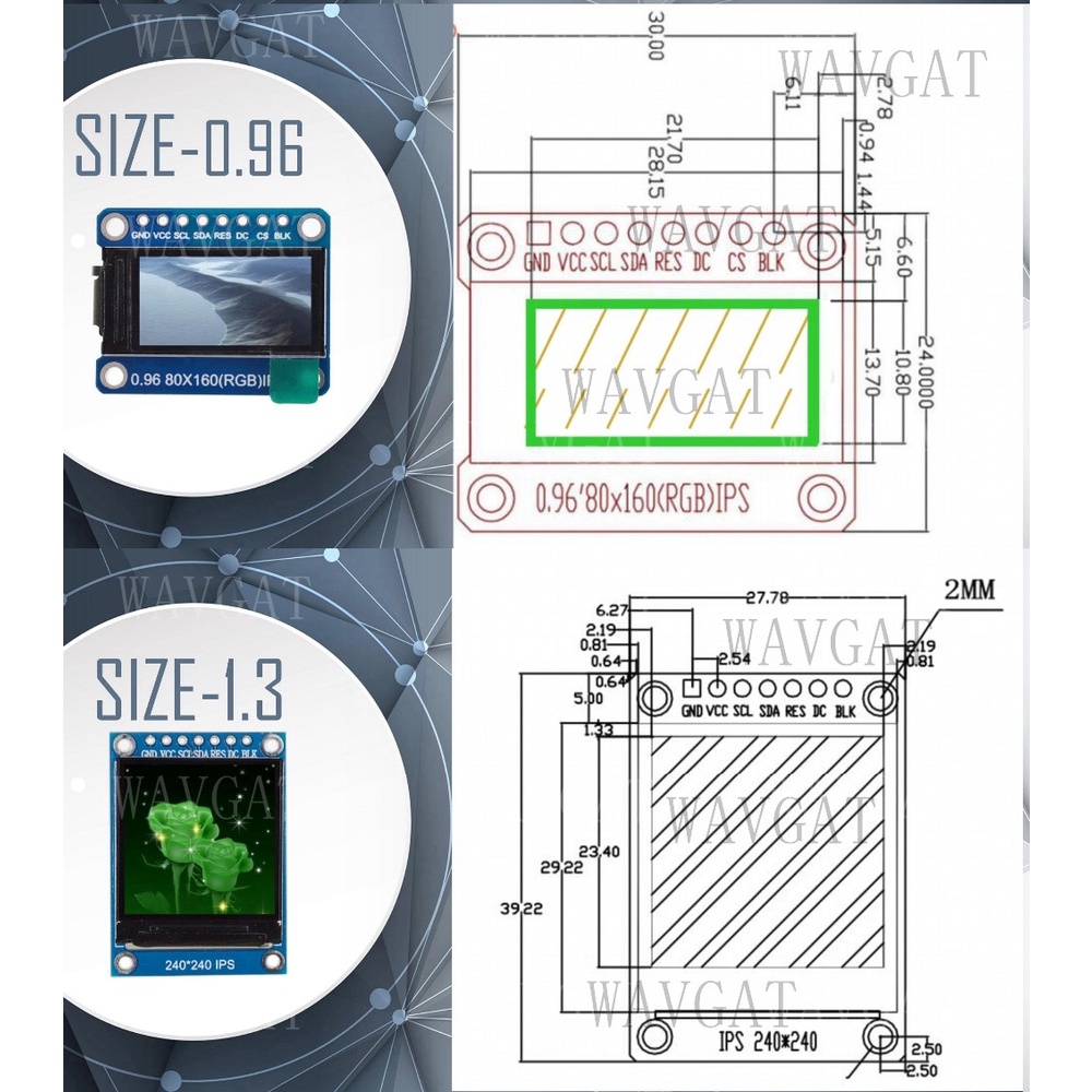 TFT Display 0.96 / 1.3 inch IPS 7P SPI HD 65K Full Color LCD Module ST7735 / ST7789 Drive IC 80*160 240*240 (Not OLED) c