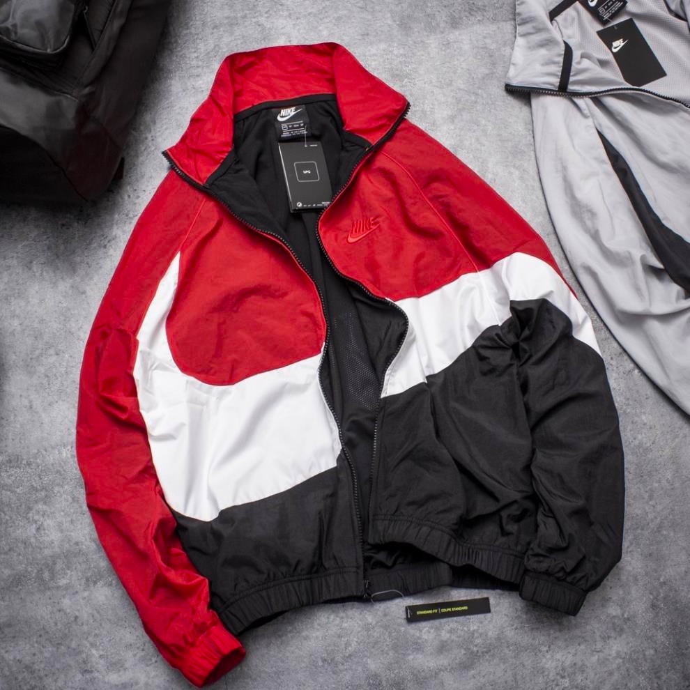 Áo khoác nam nữ N-i-k-e Big Swoosh Woven Jacket ; Áo thể thao dù chống nắng, chống thấm nước - Đỏ / Đen / Trắng