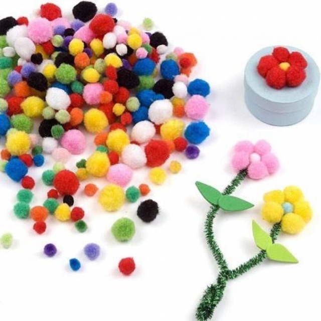 Hạt pompom tròn nguyên liệu làm slime 6 gói ngẫu nhiên mầu (1 gói 18 viên)