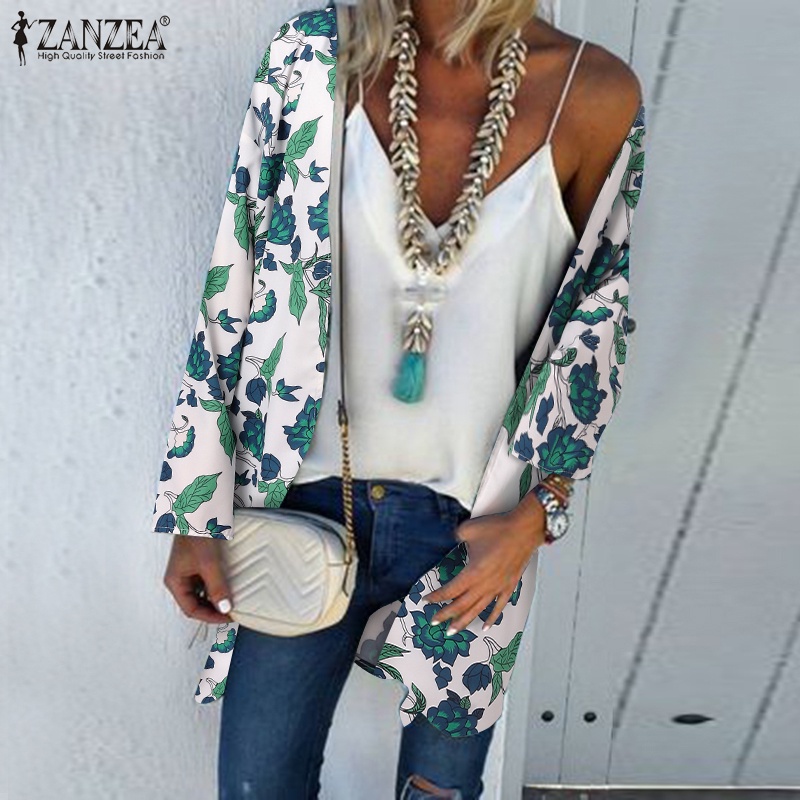Zanzea Áo Khoác Cardigan Dài Tay In Họa Tiết Hoa Phong Cách Châu Âu Cho Nữ