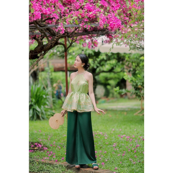 Sumire Store Áo yếm xòe organza Hoa Niên Ca - Xanh cốm