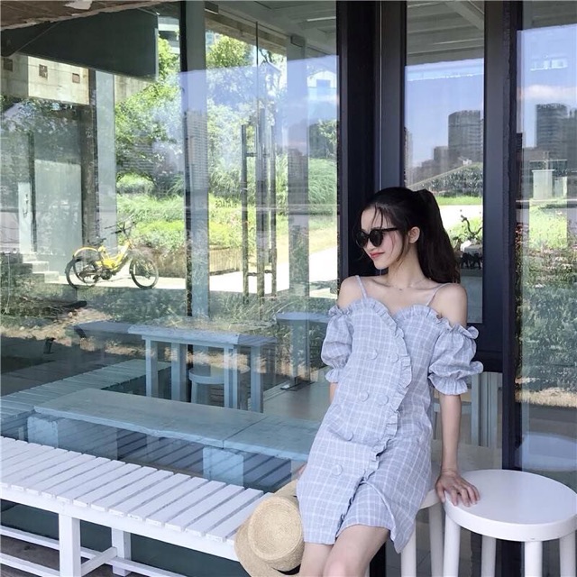 Đầm caro xanh bèo [kèm hình chụp thật]