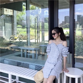 Đầm caro xanh bèo