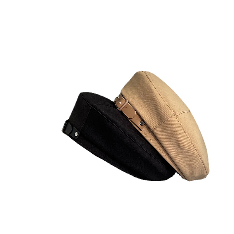 Classic Korean style belt buckle beret hat