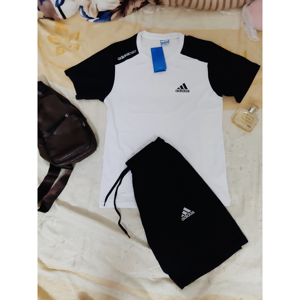 Bộ Hè Nam, Bộ Thể Thao Nam Adidas Cộc tay chất liệu cotton co giãn 4 chiều.