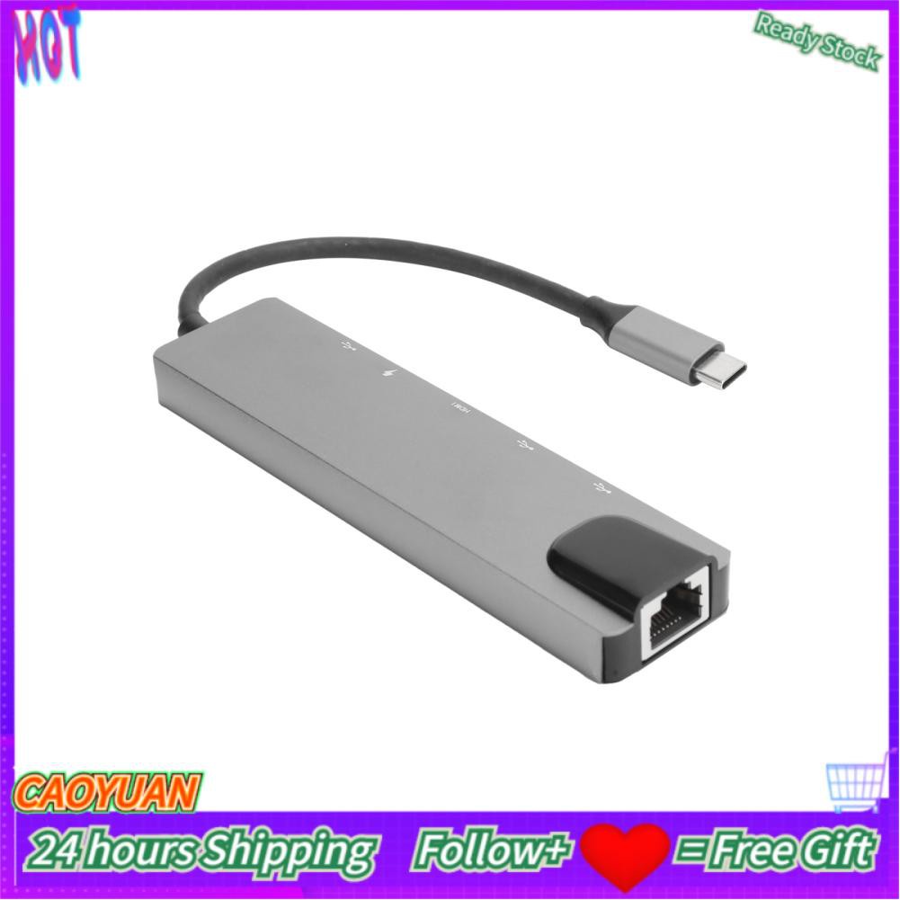 Caoyuanstore 6 in 1 USB-C Hub Type-C to USB 3.0 HDMI RJ45 PD Adapter Converter Cable 4K 30 SS