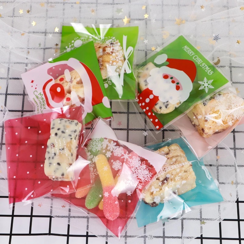 Set 100 Túi OPP Tự Dính Họa Tiết Hoạt Hình Đựng Bánh Kẹo Trang Trí Giáng Sinh