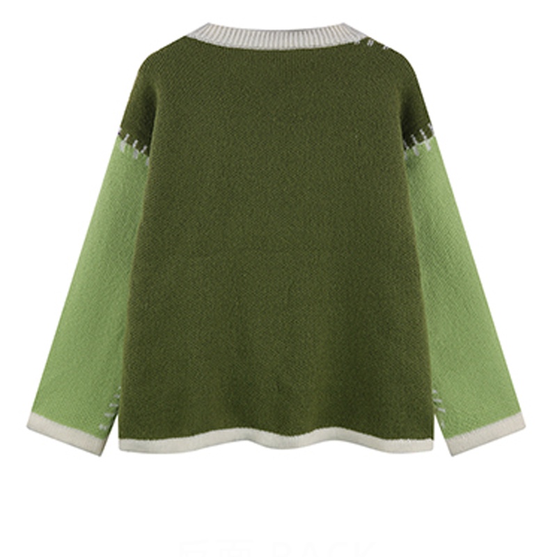 Áo sweater IELGY vải dệt kim dáng rộng màu tương phản thời trang cho nữ